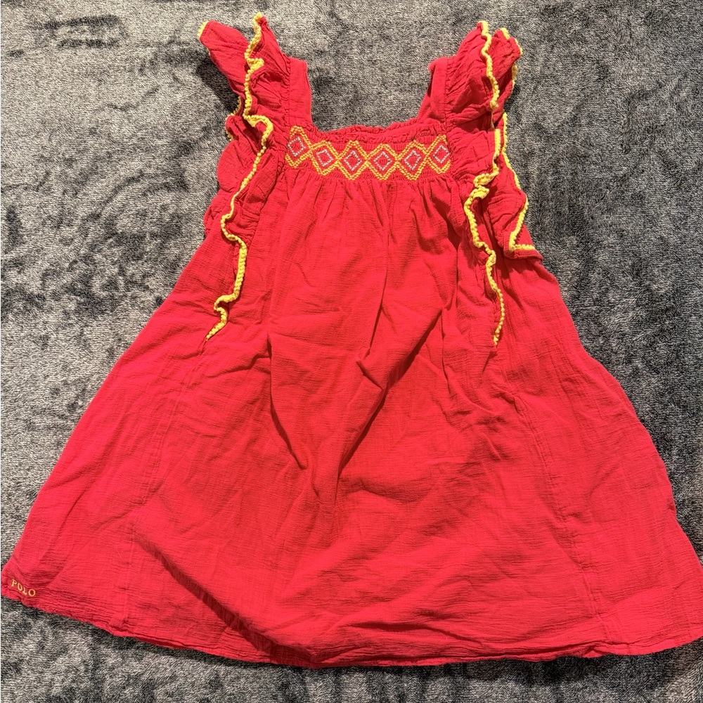 Ralph Lauren Polo Baby Girl Hot Pink Smocked Dress | Ruffle Sleeves size 8